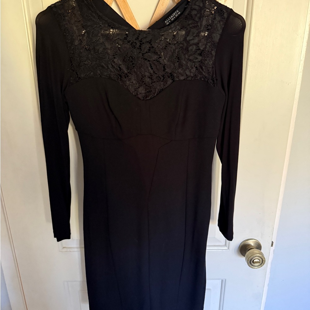 All Saints Black Long Sleeve Lace Dress